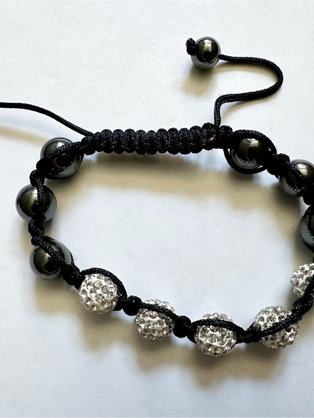 Black Adjustable Bracelet with Black and Silver Beads